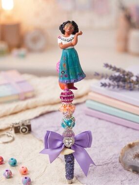 Custom made Purple Bow Beaded Character Pen